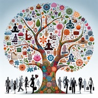 Image of a tree that upholds all aspects of wellness physical mental social emotional financial 